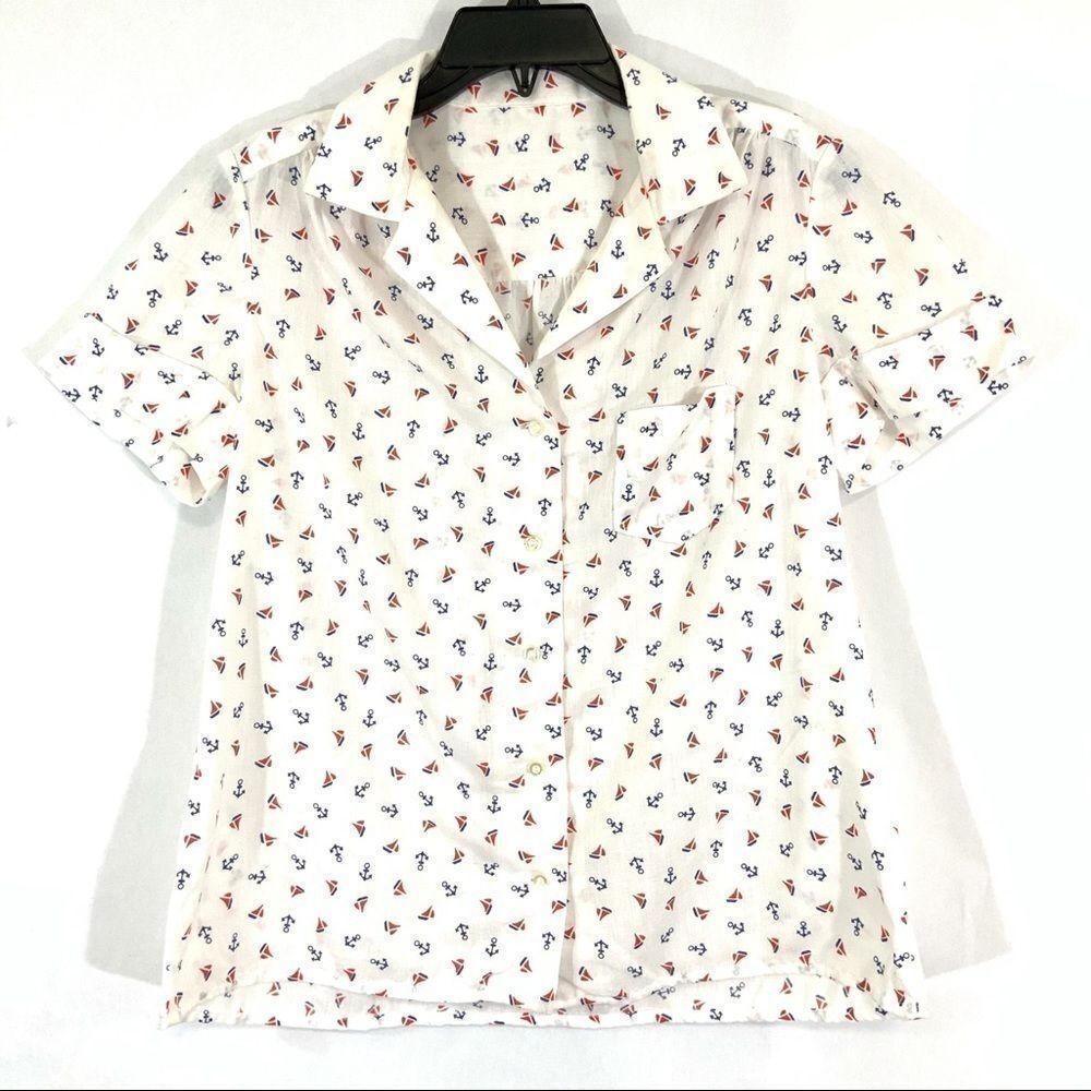 Vintage sail boats & anchors short sleeve blouse